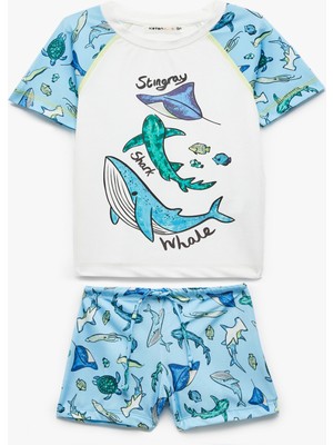 Baskılı Deniz Tişörtü ve Deniz Şortu Takım