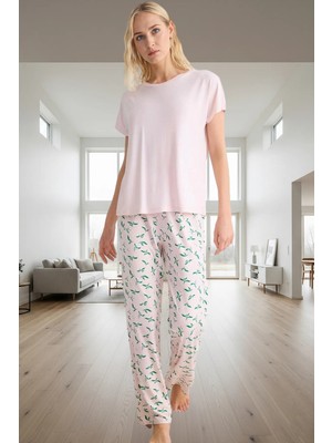 Kadın Rahat Viskon Pijama Takımı Çiçekli Desenli Basic Kalıp Konforlu Kesim Yüksek Kalite