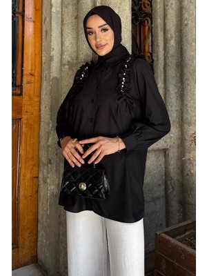 Omuz Büzgülü Incili Tesettür Gömlek Tunik P-00017854