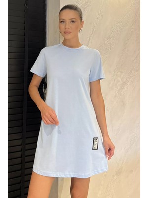 Kadın Bisiklet Yaka Arma Detaylı T-Shirt Elbise P-00003410