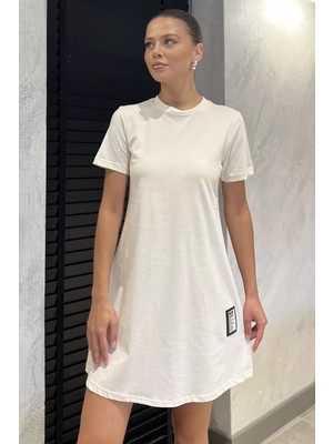 Kadın Bisiklet Yaka Arma Detaylı T-Shirt Elbise P-00003410