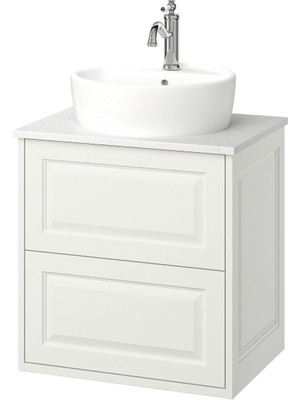 Lavabo Dolabı Kombinasyonu, Beyaz-Beyaz Mermer Görünüm, 62X49X79 Cm, Hamnskar Batarya