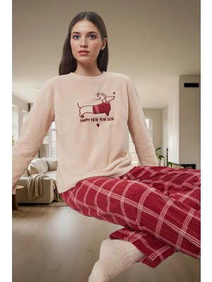 Kadın Kışlık Polar Pijama Takımı Ekose Desenli Uzun Paça Günlük Kullanım Için Seçkin Malzeme