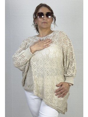 Bisiklet Yaka Asimetrik Kesim Ajurlu Tek Cepli Italyan Merserize Büyük Beden Bluz Kazak