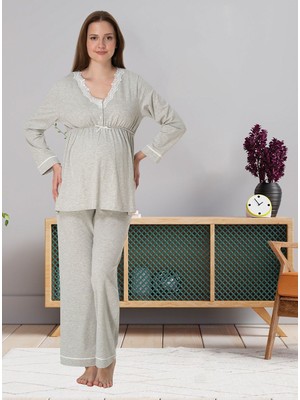 Dvina Effortt Lohusa Pijama Takımı Açık Gri - 3052