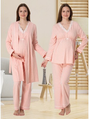 Dvina Effortt Lohusa Sabahlıklı Pijama Takımı Somon - 3054