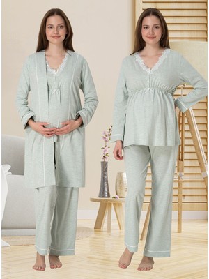 Dvina Effortt Lohusa Sabahlıklı Pijama Takımı Yeşil - 3054