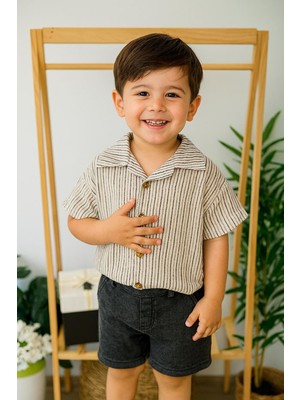 Miniğimin Cicileri Çizgili Gömlekli Erkek Çocuk 2 Li rahat takım - Antrasit