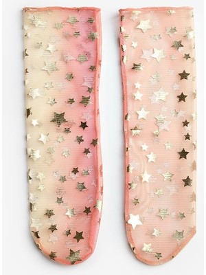 Sarı  Küçük Yıldız Detaylı Kız Çocuk Tül Çorap