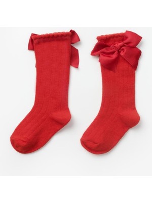 Kırmızı  Kurdeleli Kız Çocuk Çorap