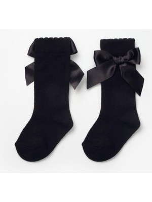 Siyah  Kurdeleli Kız Çocuk Çorap