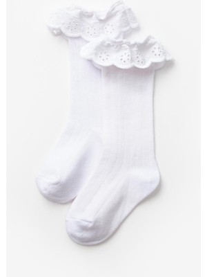 Beyaz  Fistolu Kız Çocuk Çorap