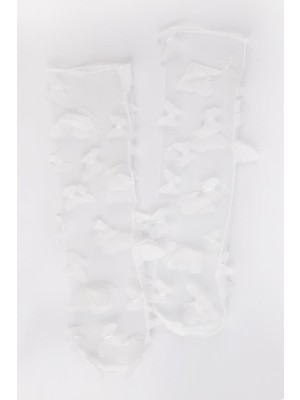 Beyaz  Kelebek Aplikeli Kız Çocuk Tül Çorap