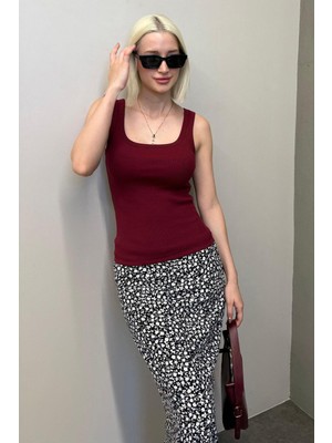 Bordo Fitilli Görünümlü Askılı Basic Atlet MG2057