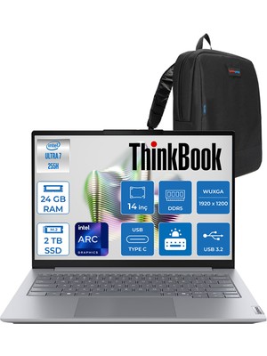 Lenovo Thinkbook 14 G8 Ial Intel Core Ultra 7 255H 24GB Ddr5 2tb SSD Intel Arc 140T 14" Wuxga IPS 300NITS Windows 11 Pro Taşınabilir Bilgisayar 21SJ007BTXH07 + Zettaçanta