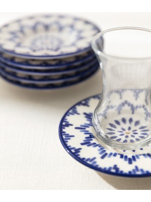 Madame Coco Luxe Mixte 6'lı Çay Tabağı Seti - Mavi