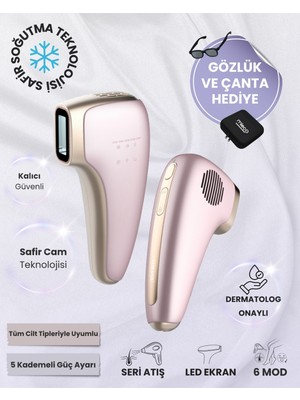 Sapphire Soğutma Özellikli IPL Lazer Epilasyon Aleti (Safir Cam) - Rosegold +  Gözlük ve Çanta Hediyeli