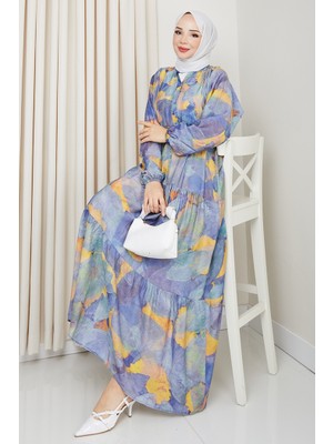Calista Yarasa Kol Tesettür Elbise 1575 - Mor