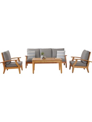 Natural Gri Ahşap Balkon Bahçe Takım Mobilya Oturma Grubu Masa Kanepe Sünger Minder Sandalye 311S