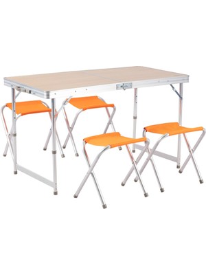 Aygaz Alüminyum Katlanır Kamp Masası ve Tabure Seti MDF Malzeme ile 30 kg Kapasiteli Taşınabilir Tasarım