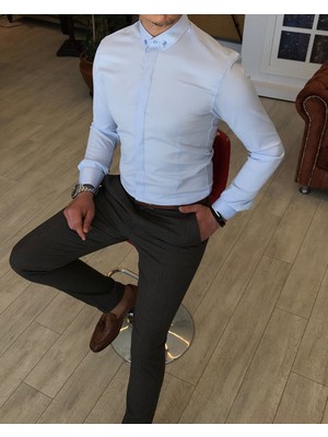 Terzi Adem İtalyan kesim slim fit erkek küçük yaka gömlek Buz Mavisi T4799