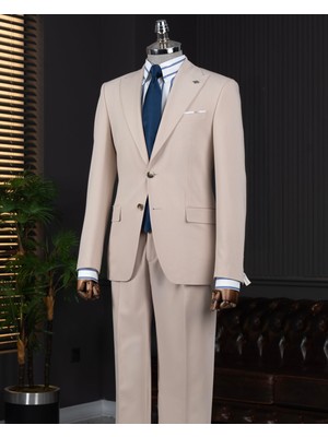 İtalyan stil slim fit ceket pantolon takım elbise bej T14010