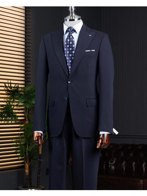 İtalyan stil slim fit ceket pantolon takım elbise lacivert T14009