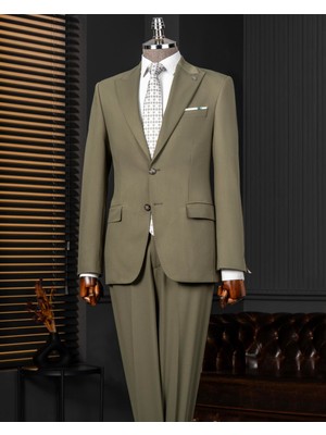 İtalyan stil slim fit ceket pantolon takım elbise yeşil T14006