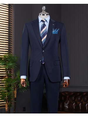 Italyan Stil Slim Fit Ceket Pantalon Takım Elbise Lacivert T14001