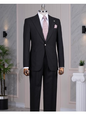 Italyan Stil Slim Fit Torba Cep Ceket Pantolon Takım Elbise Siyah T14298