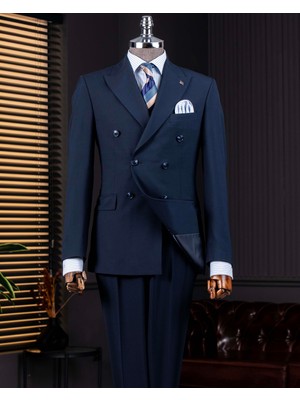Italyan Stil Kruvaze Ceket Pantolon Takım Elbise Lacivert T14116
