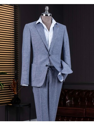 Italyan Stil Slim Fit Mono Yaka Ceket Pantolon Takım Elbise Lacivert T14369