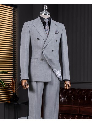 Italyan Stil Kruvaze Ceket Pantolon Takım Elbise Antrasit T14024