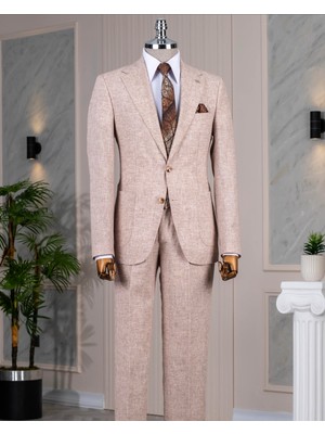Italyan Stil Slim Fit Ceket Pantolon Takım Elbise Kahverengi T14458