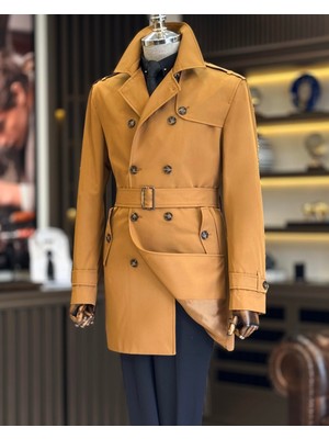 Terzi Adem İtalyan stil slim fit mevsimlik erkek trençkot mont camel T6634