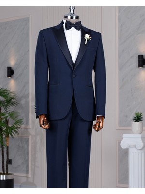 Italyan Stil Slim Fit Ceket Yelek Pantolon Damatlık Set Lacivert T14460
