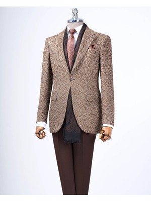 Italyan Stil Slim Fit Mono Yaka Erkek Tek Ceket Kahverengi T13540