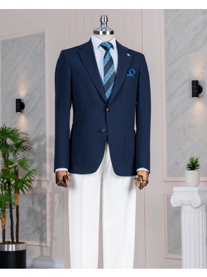 Italyan Stil Slim Fit Mono Yaka Erkek Tek Ceket Lacivert T14377