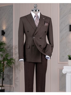 Italyan Stil Slim Kruvaze Erkek Tek Ceket Kahverengi T13661
