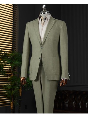 Italyan Stil Slim Fit Mono Yaka Erkek Ceket Haki T13790