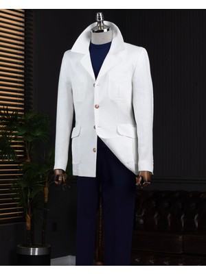 Italyan Stil Slim Fit Spor Erkek Ceket Ekru T13748