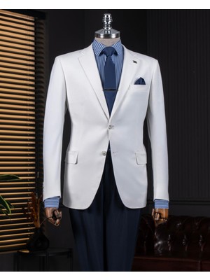 Italyan Stil Slim Fit Mono Yaka Erkek Tek Ceket Ekru T14303
