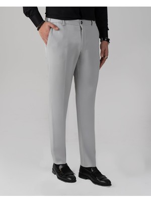 Italyan Stil Slim Fit Bel Detaylı Erkek Pantolon Gri T13953