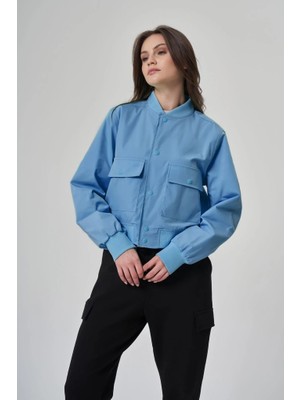 Exuma Kadın Ceket %100 Polyester Modern Stil Indigo -1521158 Renkli Cepli 2XL Normal Kalıp