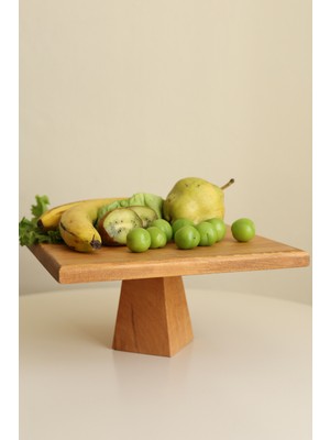 Justwood Piramit 30 X 30 Cm Ahşap 12 Cm Ayaklı Yuvarlak Pasta Sunum Servis Tabağı