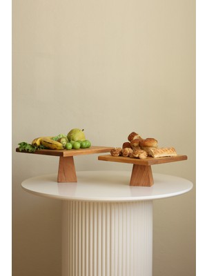 Justwood Piramit 25 X 25 / 10 Cm Ve 30 X 30 / 12 Cm Ayaklı Kare Yuvarlak Pasta Sunum Servis Tabağı