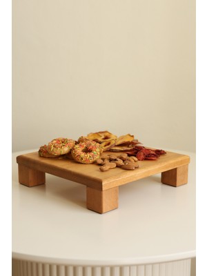 Justwood Justwood Tityos Küp Ayaklı 25X25 cm Ahşap Kare Pasta Sunum Servis Tabağı