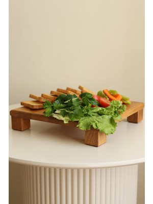 Justwood Tityos Küp Ayaklı 30X30 cm Ahşap Kare Pasta Sunum Servis Tabağı