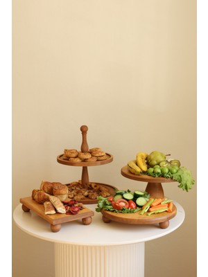 Justwood 4lü 29  cm  Lucca Pastalık, 29  cm  Risus, 17 x 30 Risus,2 Katlı Kek Standı  Ahşap Çeyiz Seti