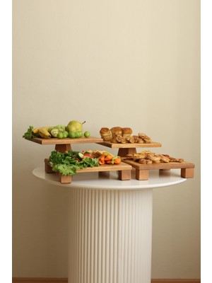 Justwood 4lü  Tityos Küp Ayaklı 25X25 ve 30X30 Cm, Piramit Ayaklı 25X25 ve 29X29 cm Ahşap Çeyiz Seti